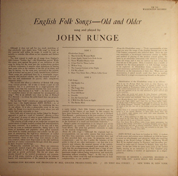 John Runge : English Folk Songs - Old And Older (LP)