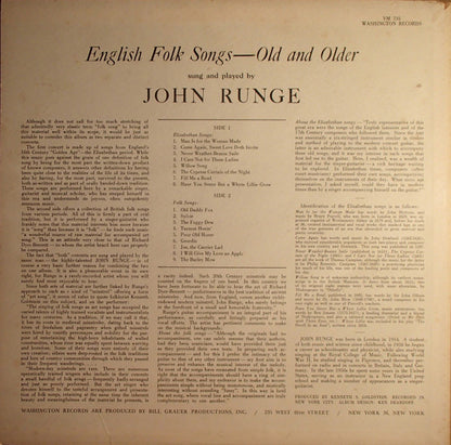 John Runge : English Folk Songs - Old And Older (LP)