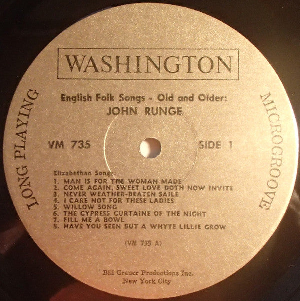 John Runge : English Folk Songs - Old And Older (LP)