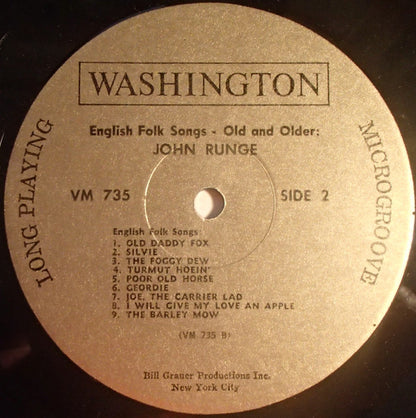 John Runge : English Folk Songs - Old And Older (LP)