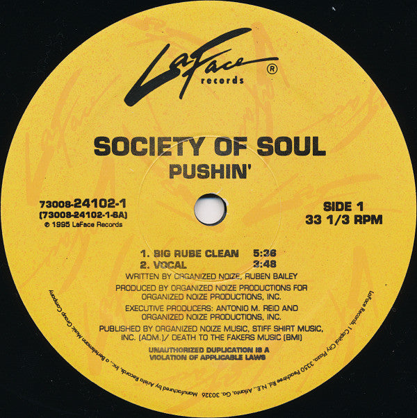 Society Of Soul : Pushin' (12", Single)