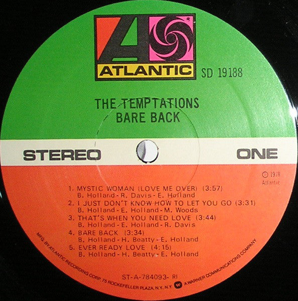 The Temptations : Bare Back (LP, Album, RI)