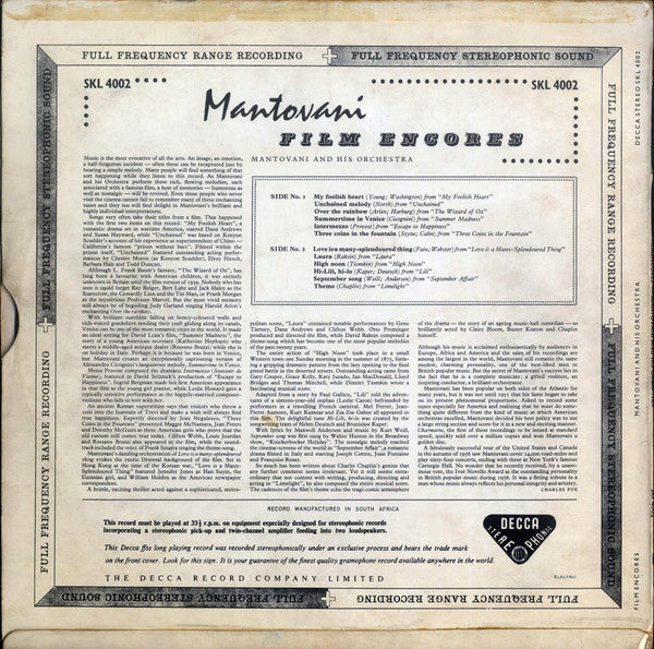 Mantovani And His Orchestra : Film Encores (LP, Album)