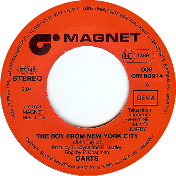 Darts : The Boy From New York City (7", Single)