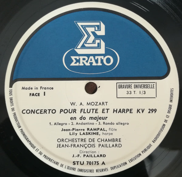 Wolfgang Amadeus Mozart / Jean-Pierre Rampal & Lily Laskine - Jacques Lancelot - Orchestre De Chambre Jean-François Paillard : Concerto Pour Flûte & Harpe En Do Majeur KV 299 / Concerto Pour Clarinette En La Majeur KV 622 (LP, RE, Gat)