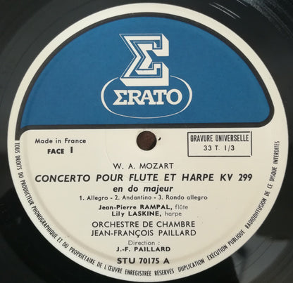 Wolfgang Amadeus Mozart / Jean-Pierre Rampal & Lily Laskine - Jacques Lancelot - Orchestre De Chambre Jean-François Paillard : Concerto Pour Flûte & Harpe En Do Majeur KV 299 / Concerto Pour Clarinette En La Majeur KV 622 (LP, RE, Gat)