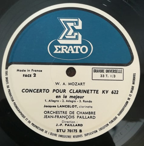 Wolfgang Amadeus Mozart / Jean-Pierre Rampal & Lily Laskine - Jacques Lancelot - Orchestre De Chambre Jean-François Paillard : Concerto Pour Flûte & Harpe En Do Majeur KV 299 / Concerto Pour Clarinette En La Majeur KV 622 (LP, RE, Gat)