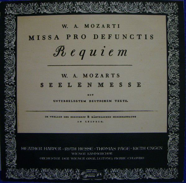 Wolfgang Amadeus Mozart, Heather Harper, Ruth Hesse, Thomas Page, Kieth Engen, Wiener Kammerchor, Orchester Der Wiener Staatsoper, Pierre Colombo (2) : Missa Pro Defunctis, Requiem (KV 626) (LP)