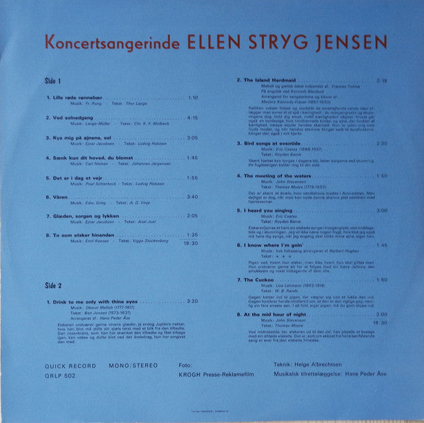 Ellen Stryg Jensen, Hans Peder Åse's Orkester : Romancer Og Britiske Folkesange (LP)