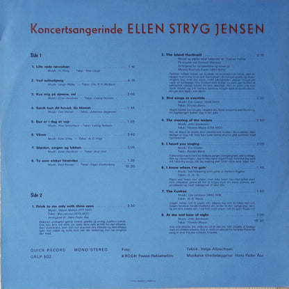 Ellen Stryg Jensen, Hans Peder Åse's Orkester : Romancer Og Britiske Folkesange (LP)