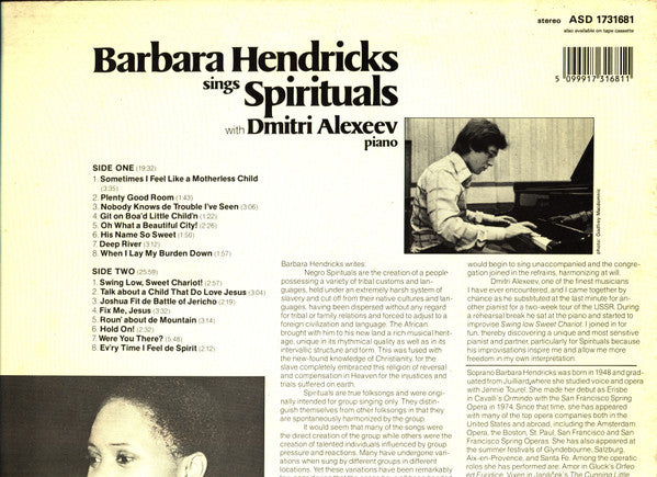 Barbara Hendricks, Dmitri Alexeev : Negro Spirituals (LP)