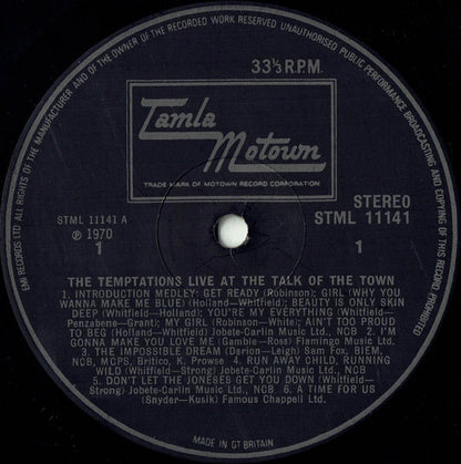 The Temptations : The Temptations Live At London's Talk Of The Town (LP, Album, RE)