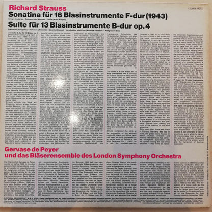 Richard Strauss - Gervase de Peyer, The London Symphony Orchestra Wind Ensemble : Sonatina Für 16 Blasinstrumente F-Dur (1943), Suite Für 13 Blasinstrumente B-dur Op.4 (LP)