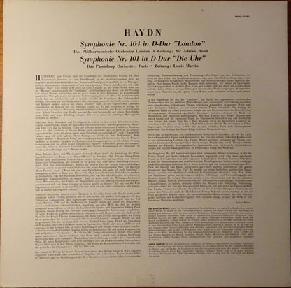 Joseph Haydn, Sir Adrian Boult, Louis Martin, The London Philharmonic Orchestra, Orchestre De L'Association Des Concerts Pasdeloup : Symphonie Nr. 104 In D-dur "London" -  Symphonie Nr. 101 In D-dur "Die Uhr " (LP, Mono)