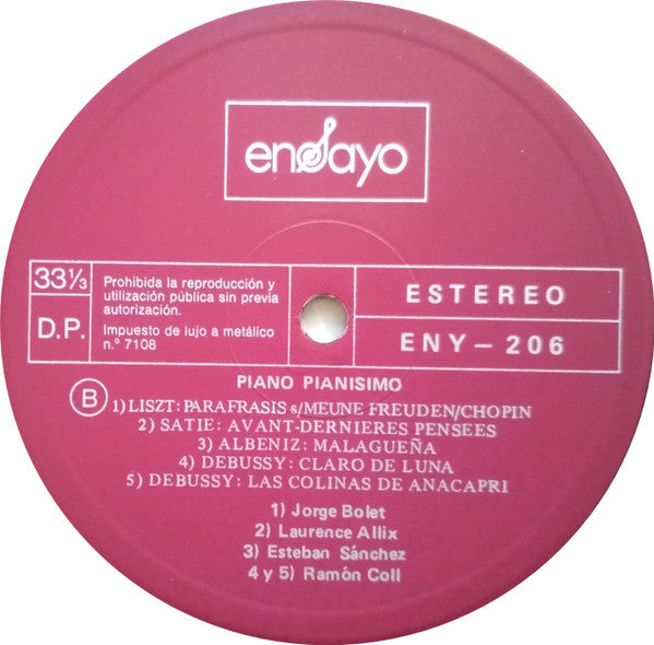 Jorge Bolet ·  Esteban Sánchez ·  Ramón Coll (2) ·  Laurence Allix : Piano / Pianisimo (LP, Comp)