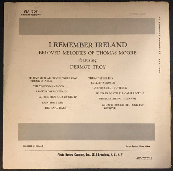 Thomas Moore Featuring Dermot Troy : I Remember Ireland (Beloved Melodies Of) (LP)