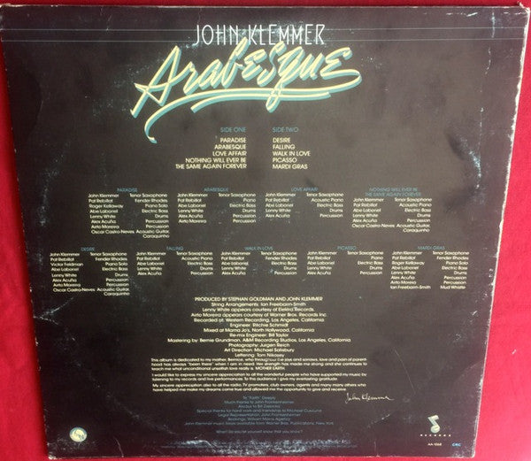 John Klemmer : Arabesque (LP, Album, Club, CRC)