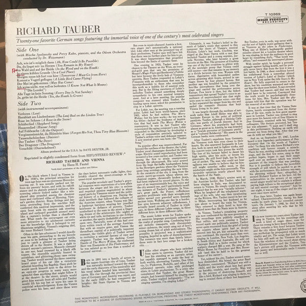 Richard Tauber : Sings 21 Favorite Volkslieder (LP, Album, Mono)