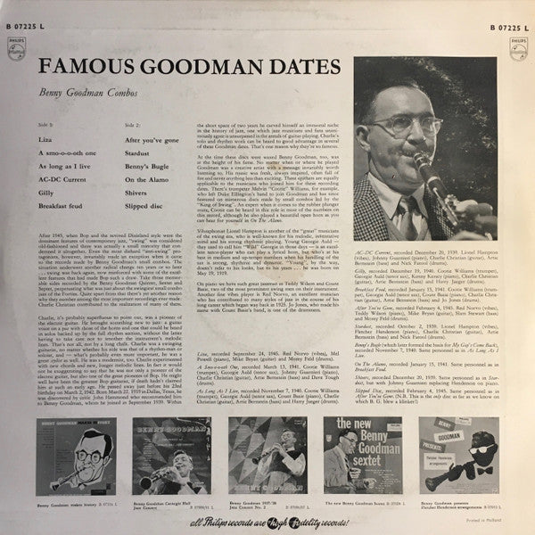 Benny Goodman Combos : Famous Goodman Dates (LP, Comp, RE, Min)