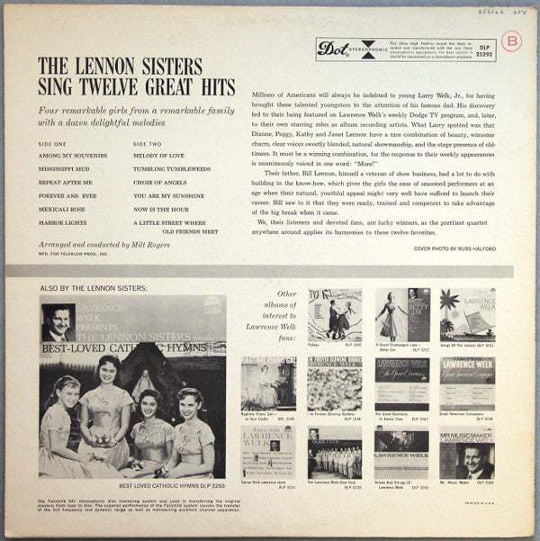 The Lennon Sisters : Sing Twelve Great Hits (LP, Ind)