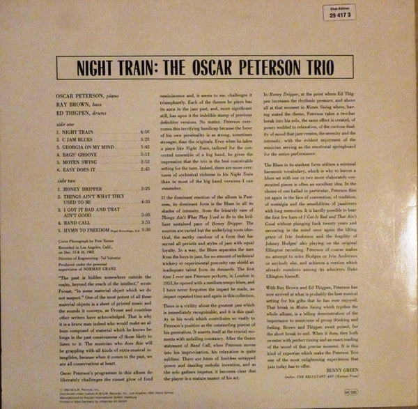 The Oscar Peterson Trio : Night Train (LP, Album, Club, RE)