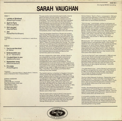 Sarah Vaughan : Sarah Vaughan (LP, Album, Mono, RE)