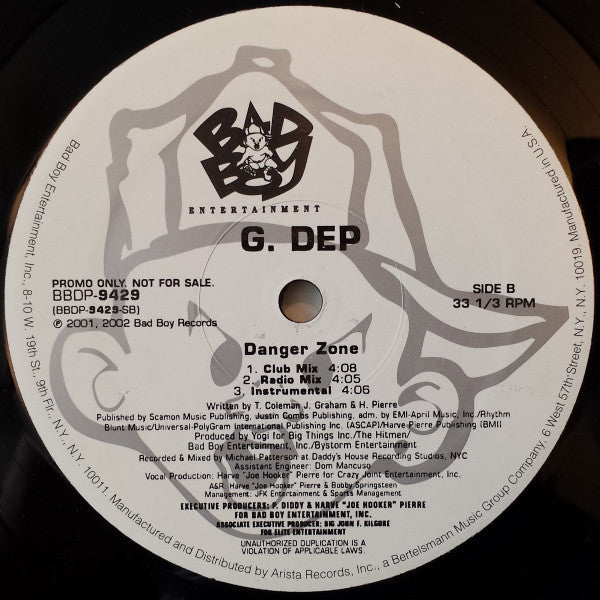 G-Dep : The Ride / Danger Zone (12", Promo)