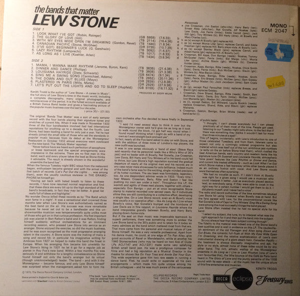 Lew Stone : The Bands That Matter (LP, Comp, Mono)