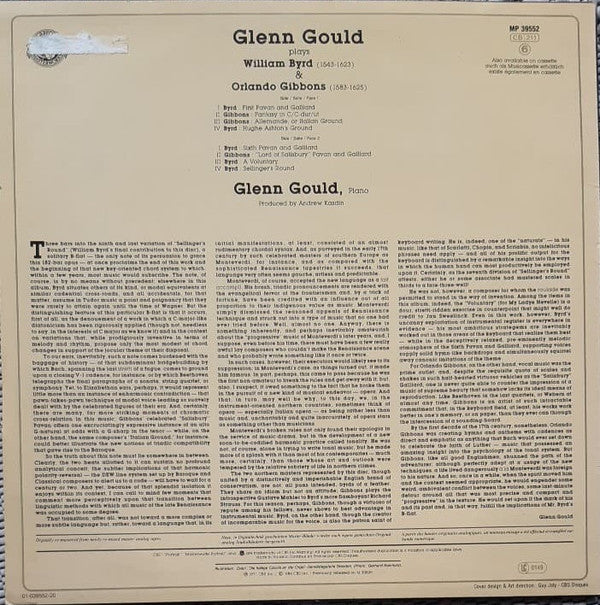 Glenn Gould, William Byrd, Orlando Gibbons : Glenn Gould Plays Music Of William Byrd And Orlando Gibbons (LP, Album, RM)