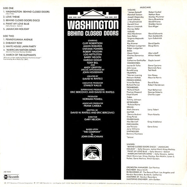 Dominic Frontiere : Washington: Behind Closed Doors (Original Music From) (LP, Album)