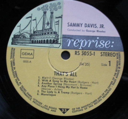 Sammy Davis Jr. : That's All! Recorded Live At The Sands Hotel, Las Vegas (2xLP, Album, Gat)