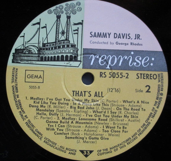 Sammy Davis Jr. : That's All! Recorded Live At The Sands Hotel, Las Vegas (2xLP, Album, Gat)