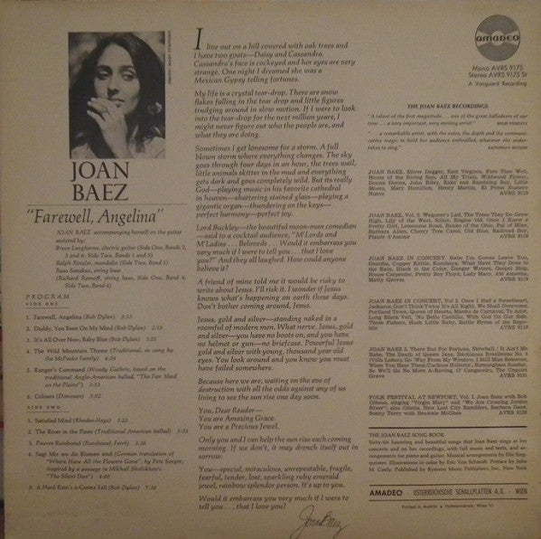 Joan Baez : Farewell, Angelina (LP, Album)