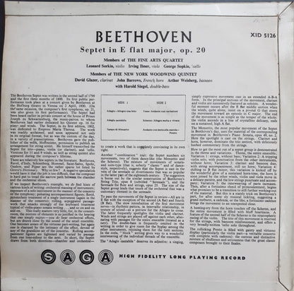 Ludwig van Beethoven - The Fine Arts Quartet, New York Woodwind Quintet, Harold Siegel : Septet in E Flat Major, Op. 20 (LP, Album, Mono, Gre)