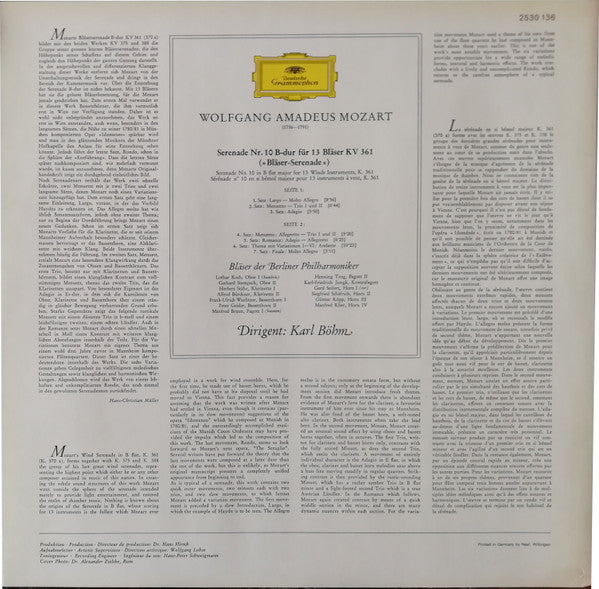 Wolfgang Amadeus Mozart, Blasorchester der Berliner Philharmoniker, Karl Böhm : Serenade Für 13 Bläser KV 361 (LP)