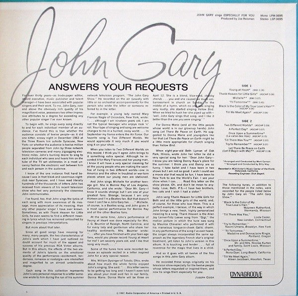 John Gary : Sings Especially For You (LP, Album, Roc)