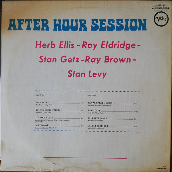 Herb Ellis - Roy Eldridge - Stan Getz - Ray Brown - Stan Levey : After Hour Session (LP, Album, Mono, RE)