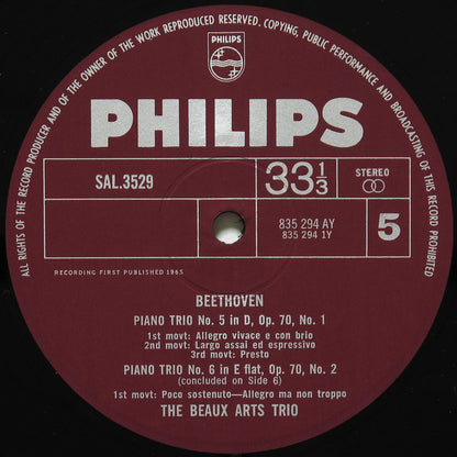 Ludwig van Beethoven, Beaux Arts Trio : The Complete Piano Trios Part 3 - No. 5 In D, Op. 70, No. 1 "Geister" / No. 6 In E Flat, Op. 70, No. 2 / No. 9 In E Flat, Op. Posth. (LP)