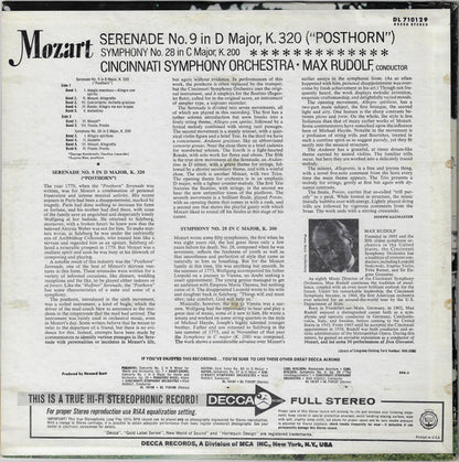 Wolfgang Amadeus Mozart / Cincinnati Symphony Orchestra, Max Rudolf : Serenade No. 9 In D Major, K. 320 ("Posthorn") / Symphony No. 28 In C Major, K. 200 (LP, Album, Pin)