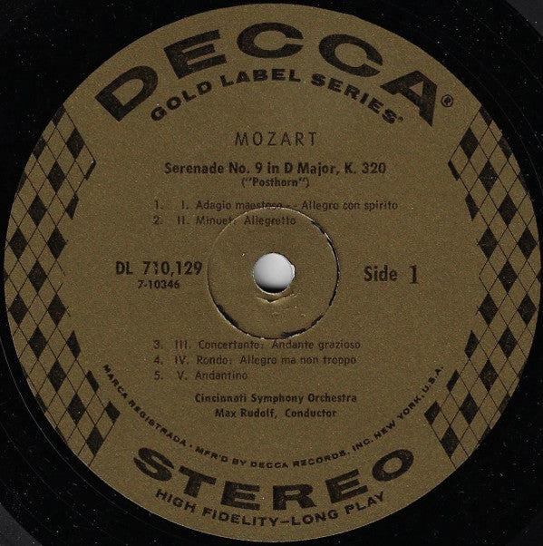 Wolfgang Amadeus Mozart / Cincinnati Symphony Orchestra, Max Rudolf : Serenade No. 9 In D Major, K. 320 ("Posthorn") / Symphony No. 28 In C Major, K. 200 (LP, Album, Pin)