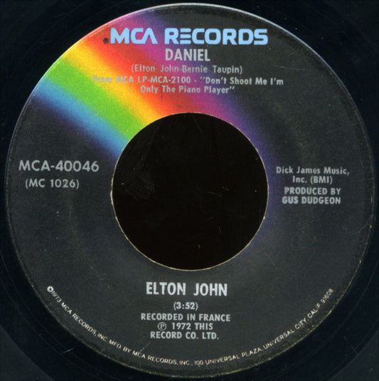 Elton John : Daniel / Skyline Pigeon (7", Single, Glo)