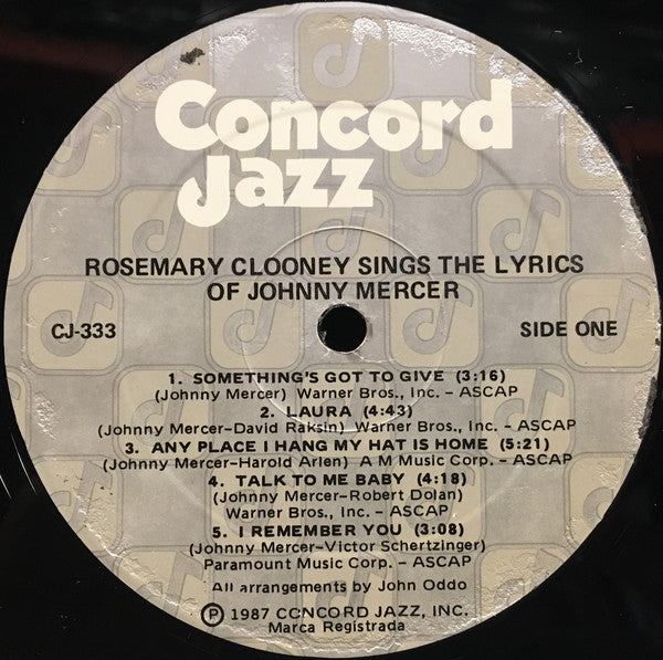 Rosemary Clooney : Rosemary Clooney Sings The Lyrics Of Johnny Mercer (LP, Album, Gat)