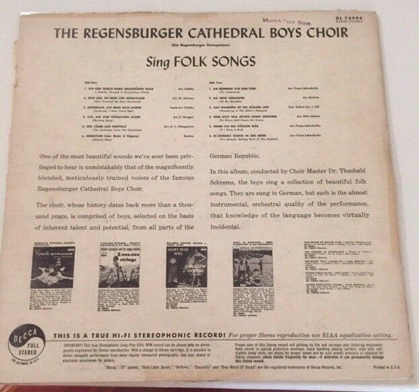 Regensburger Domspatzen : The Regensburger Cathedral Boys Choir Sing Folk Songs (LP, Album)