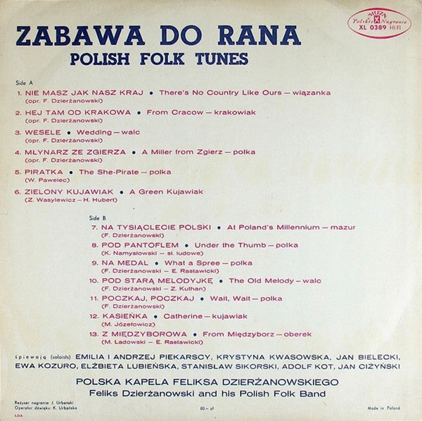 The Feliks Dzierżanowski Polish Folk Band : Zabawa Do Rana (LP, Comp, Mono)