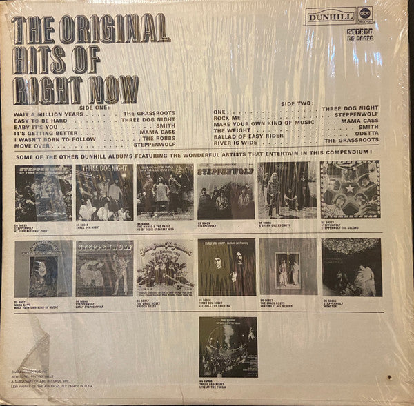 Various : The Original Hits Of Right Now Plus Some Heavies From The Motion Picture "Easy Rider" (LP, Comp)