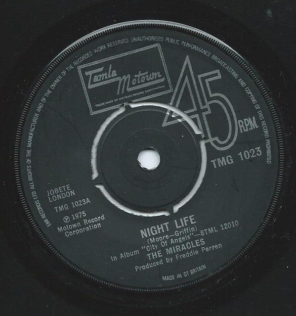 The Miracles : Night Life (7", Single)