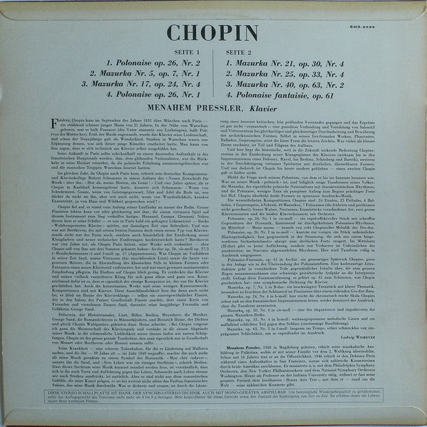 Frédéric Chopin – Menahem Pressler : Polonaisen Und Mazurken (LP)