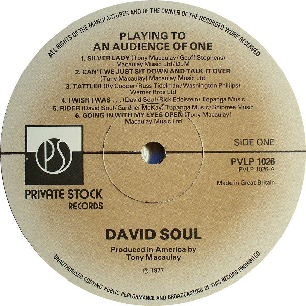 David Soul : Playing To An Audience Of One (LP, Album, Gat)