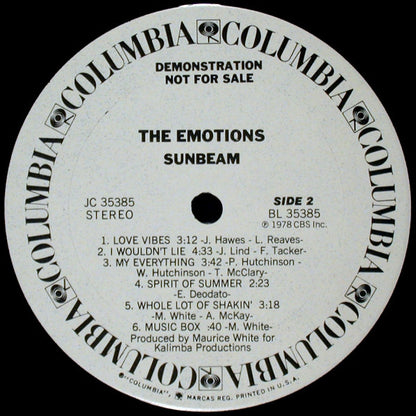 The Emotions : Sunbeam (LP, Album, Promo)