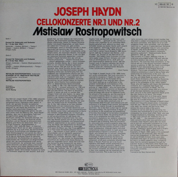 Joseph Haydn - Mstislav Rostropovich ∙ The Academy Of St. Martin-in-the-Fields ∙ Iona Brown : Cellokonzerte D-dur Und C-dur (LP, Quad, RE)